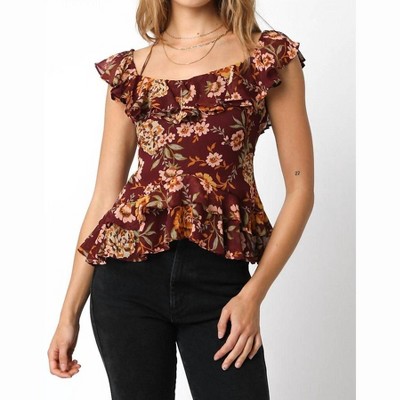 Women's Flounce Tie Front Top - OLIVACEOUS