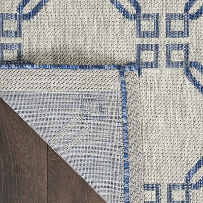 Ivory Blue Traditional Trellis 2'2" x 7'6" Synthetic Area Rug