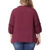 Agnes Orinda Women's Plus Size Tie Neck Tassel Self Flutter 3/4 Sleeve Blouses - 4 of 4