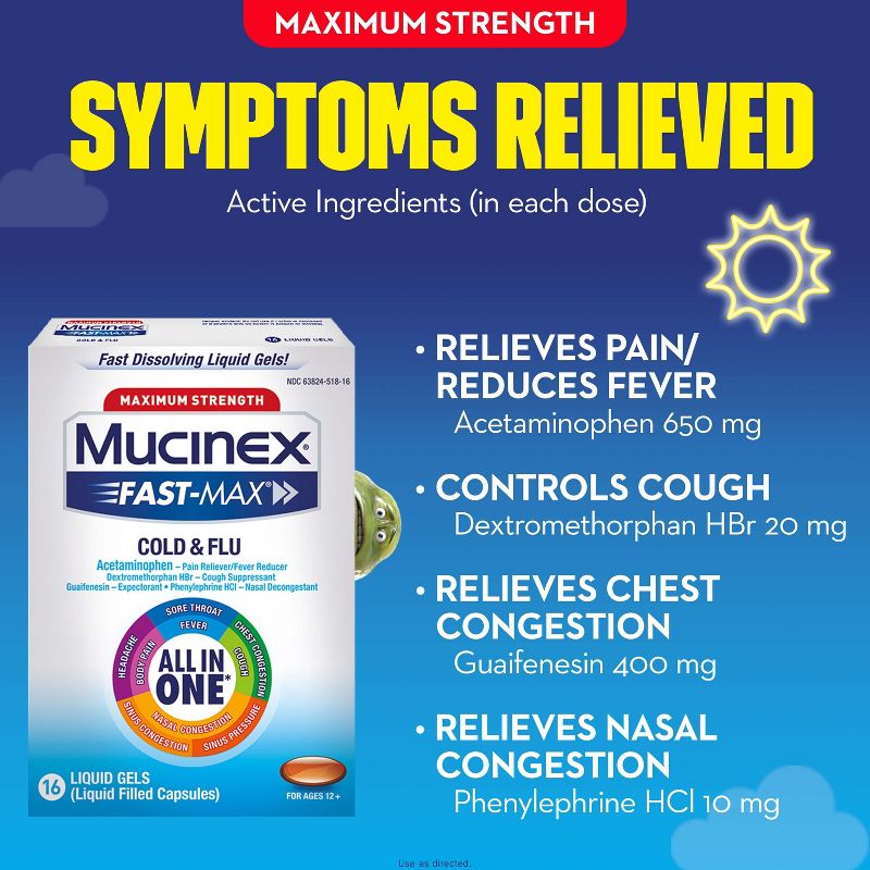 Mucinex Max Strength Cold &#38; Flu Medicine - Liquid Gels - 16ct, 5 of 9