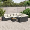 vidaXL 10 Piece Patio Sofa Set with Cushions Black Poly Rattan - Black and Cream Table + 5x Middle + 2x Corner - 2 of 4