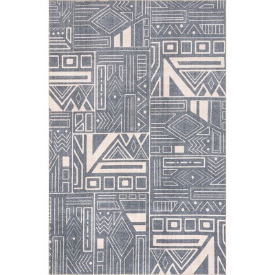 Nuloom Hedy Geometric 5x8 Machine Washable Indoor Area Rug for Living Room Bedroom Dining Room Kitchen, Blue/Ivory