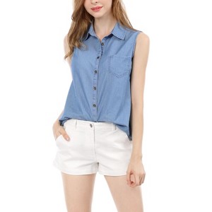 Allegra K Women's Single Breasted Casual Office Sleeveless Shirt - 1 of 4