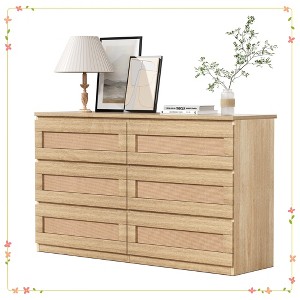 Bedroom Dresser for Small Spaces, Rattan 6 Drawer Dressers, Slim Wooden Chest of Drawers - 1 of 4