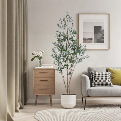 Artificial Olive Tree, Fake Olive Tree, 5 Feet Tall Fake Potted Olive Tree, Natural Wood Trunk, Indoor Decor
