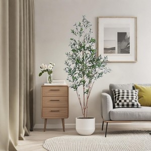 Artificial Olive Tree, Fake Olive Tree, 5 Feet Tall Fake Potted Olive Tree, Natural Wood Trunk, Indoor Decor - 1 of 4