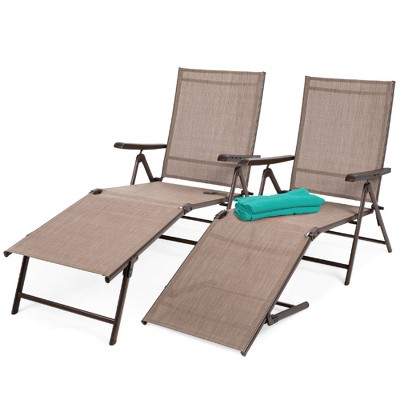 Best Choice Products Set of 2 Outdoor Patio Chaise Lounge Chair Adjustable Folding Pool Lounger w/ Steel Frame