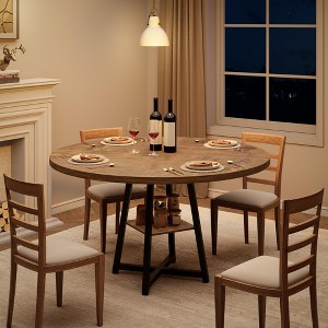 RONSHIN Round Dining Table for 4-6 People, 47" Retro Pedestal Table with Storage Shelf, Industrial Circle Kitchen Table for Space Saving Dining Room - 1 of 4