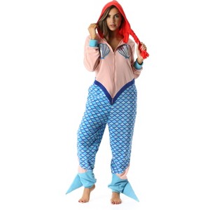 Just Love Womens One Piece Mermaid Adult Bodysuit Hooded Pajamas - 1 of 4