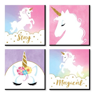 Big Dot of Happiness Rainbow Unicorn - Kids Room, Nursery Decor and Home Decor - 11 x 11 inches Nursery Wall Art - Set of 4 Prints for baby's room