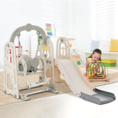 3 in 1 Toddler and Swing Set, Climber Playset with Basketball Hoop, Freestanding Indoor Outdoor Playground for Kids