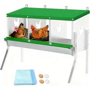 Coucheta Chicken Nesting Box, Wall Mount/Free Standing Poultry Nest for Chickens, Metal Chicken Laying Boxes with Perch, Secure Lid, Vented Holes - 1 of 3