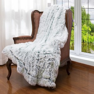 Cheer Collection Long Shaggy Hair Throw Blanket - Blue Ombre (50" x 60") - 1 of 4