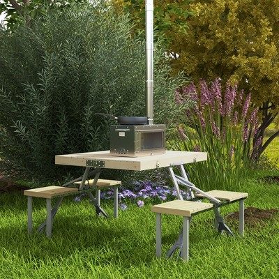VYNXARIA Outsunny Folding Picnic Table Set ¨C Portable Table with Seats & Umbrella Hole!