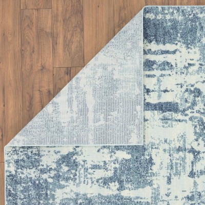 Blue Abstract Washable 8' x 10' Synthetic Area Rug