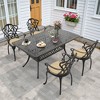 5-Piece 58.27'' L Rectangular Cast Aluminum Outdoor Dining Set with Umbrella Hole and Beige Cushions - 3 of 4