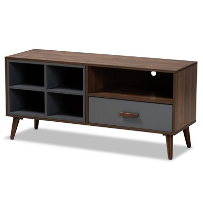 Garrick Two-Toned Wood 1 Drawer TV Stand for TVs up to 50" Gray/Walnut Brown - Baxton Studio