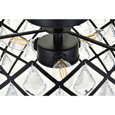 Black Iron and Crystal 13-Inch Flush Mount Light