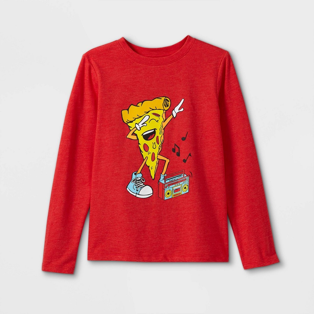 Size Large Boys' Dancing Pizza Emoji Graphic Long Sleeve T-Shirt - Cat & Jack Bright Red L