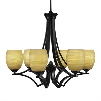 Toltec Lighting Zilo 6 - Light Chandelier in  Matte Black with 5" Cayenne Linen Shade