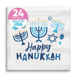 Big Dot of Happiness Hanukkah Menorah Napkins, Chanukah Holiday Party Decor, White 3-Ply Paper Beverage Cocktail Napkins - 24 Count - 1 of 4