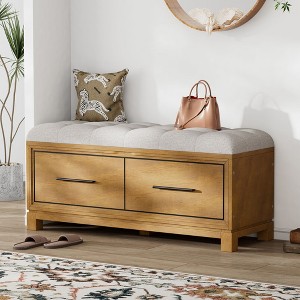 NicBex Storage Bench Modern Wooden Shoe Bench with Drawers, Adjustable Shelves, Rattan Doors and Cushion for Mudroom, Entryway - 1 of 4