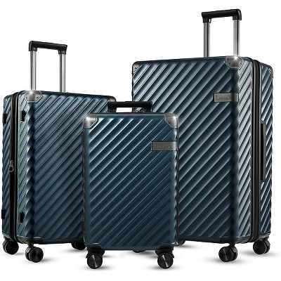 LUGGEX Luggage with Spinner Wheels, Polycarbonate Expandable Hard Shell Suitcase, 3 Piece Set(20/24/28), Navy