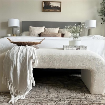 Lily 47" Cream Upholstered Large Bouclé Waterfall Bench Look,Modern Storage Bench for Bedroom-Maison Boucle