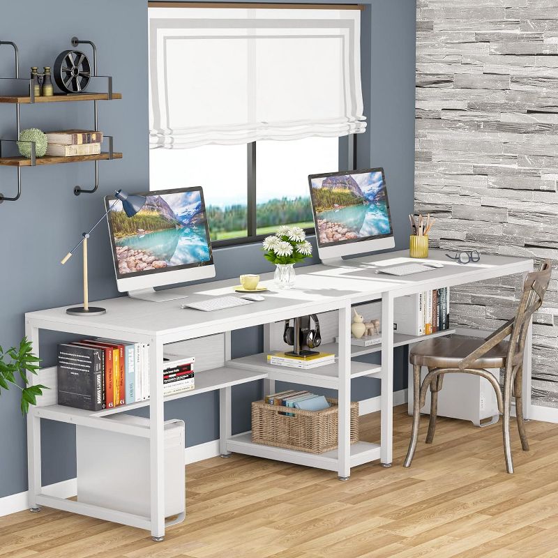 Tribesigns Two Person Desk with Bookshelf, 78.7 Computer Office Double Desk, Writing Desk Workstation with Shelf for Home Office, 2 of 8
