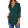 Nlife Women V Neck Solid Color Blouses Relaxed Fit 3/4 Sleeve Curved Hem Tunics Tops - 3 of 4