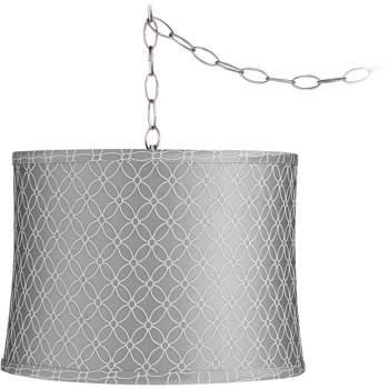 Possini Euro Design Brushed Nickel Plug In Swag Chandelier 14" Wide Modern Gray An Qing Drum Shade Fixture Dining Room House