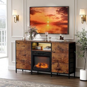 VINGLI Fireplace TV Stand Dresser with Fabric Drawer, Entertainment Center with LED Lights and Industrial TV Console Table with Open Storage Shelves - 1 of 4