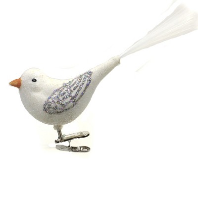 Old World Christmas 2.5 Inch Sparkling Snowbird Clip On Joy Happiness Tree Ornaments