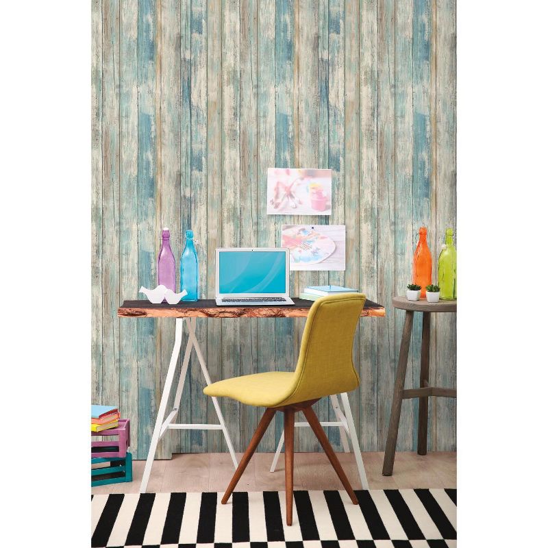 RoomMates Distressed Wood Peel And Stick Wallpaper Blue, 3 of 11