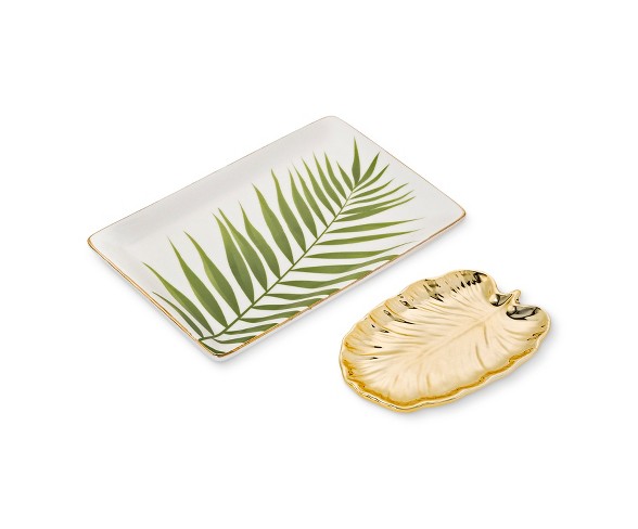2pk Leaf Trinket Dish Set Gold - West Emory