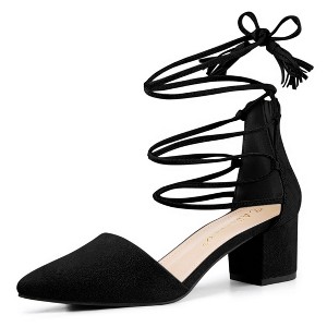 Allegra K Women's Pointed Toe Block Heels Lace Up Pumps - 1 of 4