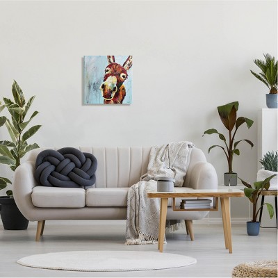 Colorful Donkey Face on Blue Canvas Wall Art, 17" x 17"