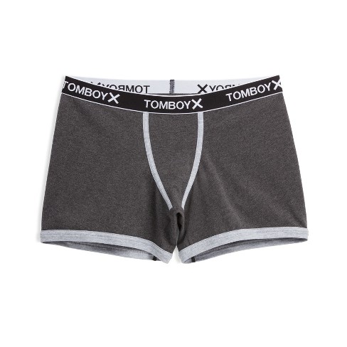 TomboyX Boxer Briefs Underwear, 4.5 Inseam, Cotton Stretch Comfortable Boy  Shorts Charcoal Logo Small