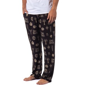 The Lord Of The Rings Mens' Tossed Print Movie Film Title Logo Pajama Pants Black - 1 of 4