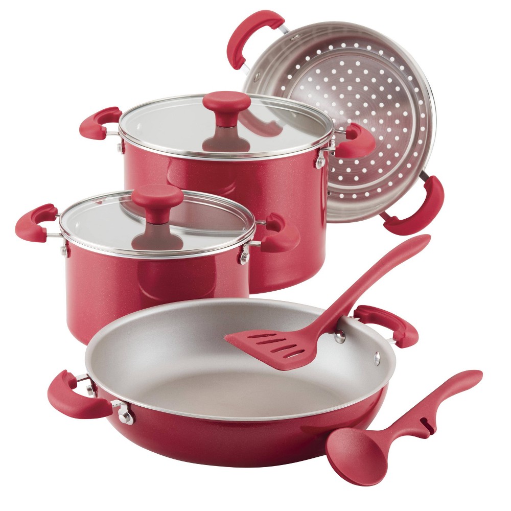 Rachael Ray Cucina 10pc Porcelain Enamel Nonstick Cookware Set Cranberry Red  : Target