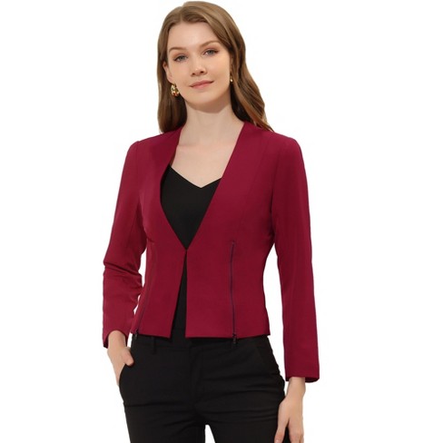 Allegra K Women's Collarless Work Office Long Sleeve Cropped Blazers :  Target