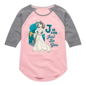 Girls' - Disney - J Is For Just Be You Shirt Tail Raglan Graphic T-shirt - 1 of 4