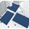 Home Mart Goods 3 Piece Set Blue Soft Cozy Plush Chenille Bath Mat Highly Absorbent Bathroom Rug - 2 of 4