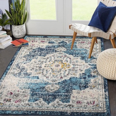 Washable Vintage Area Rug 5'3"x7'3" Boho Chic Traditional Floral Rugs Non-Shedding Easy Care Ideal for Living Room Bedroom Kitchen Office