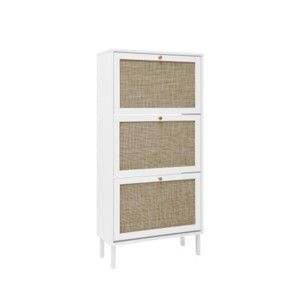 TIRAMISUBEST Farmhouse Shoe Cabinet - White Rattan, 3-Door Adjustable (23"W x 48"H) - 1 of 4