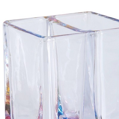 Iridescent Clear Glass Toothbrush Holder with Hand-Painted Base