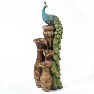 LuxenHome Peacock and Urns Resin Outdoor Fountain with LED Lights Multicolored - 1 of 4