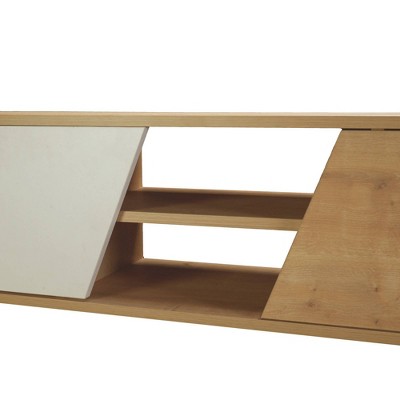 Light Oak and Black TV Stand with Storage Cabinets for 70" TVs