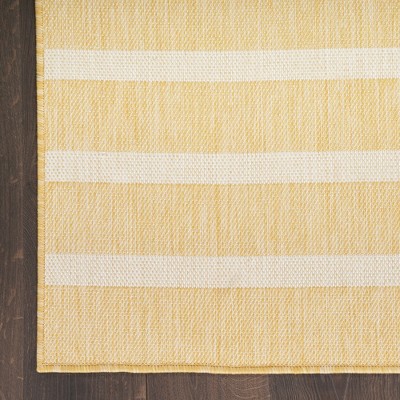 Yellow Ivory Striped Flatweave 5' x 7' Outdoor Rug