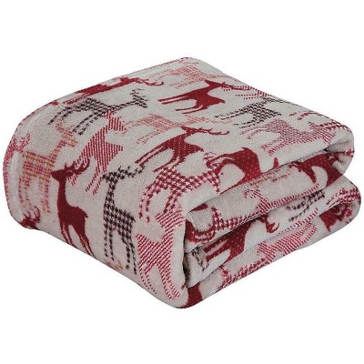 Kate Aurora Ultra Soft & Cozy Christmas Plaid Reindeer Plush Throw Blanket Cover - 50 in. W x 60 in. L